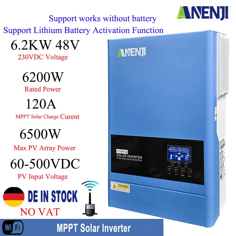 Inversor Solar Híbrido 6.2kw 230v 48v Senoidal Puro Fora da Rede Inversor Embutido 120a Mppt Controlador de Carga Solar para Painéis Solares Fotovoltaicos