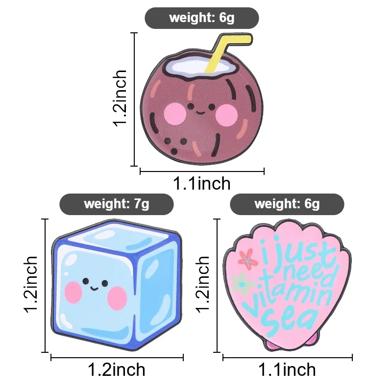 Fun Summer Refreshing Enamel Pin, Cartoon Ice Cube, Coconut and Shell Design Badge, Fashion Accessory, Perfect Summer Gift