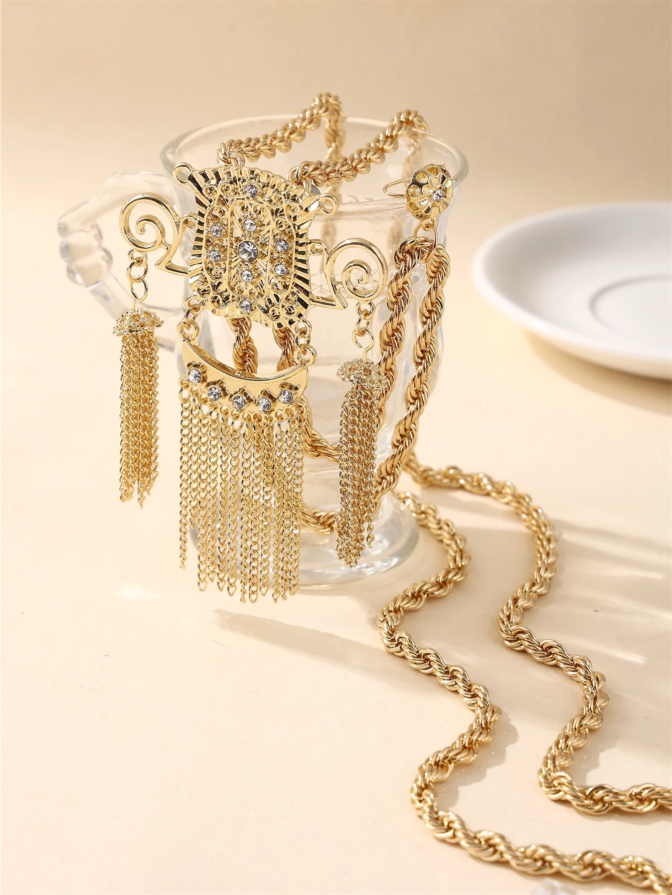 1 Algerian Women's Pendant, Rhinestone Inlaid, Luxury Court Style, Fashion Lady Jewelry Necklace, Bridal Wedding Banquet Jewelry