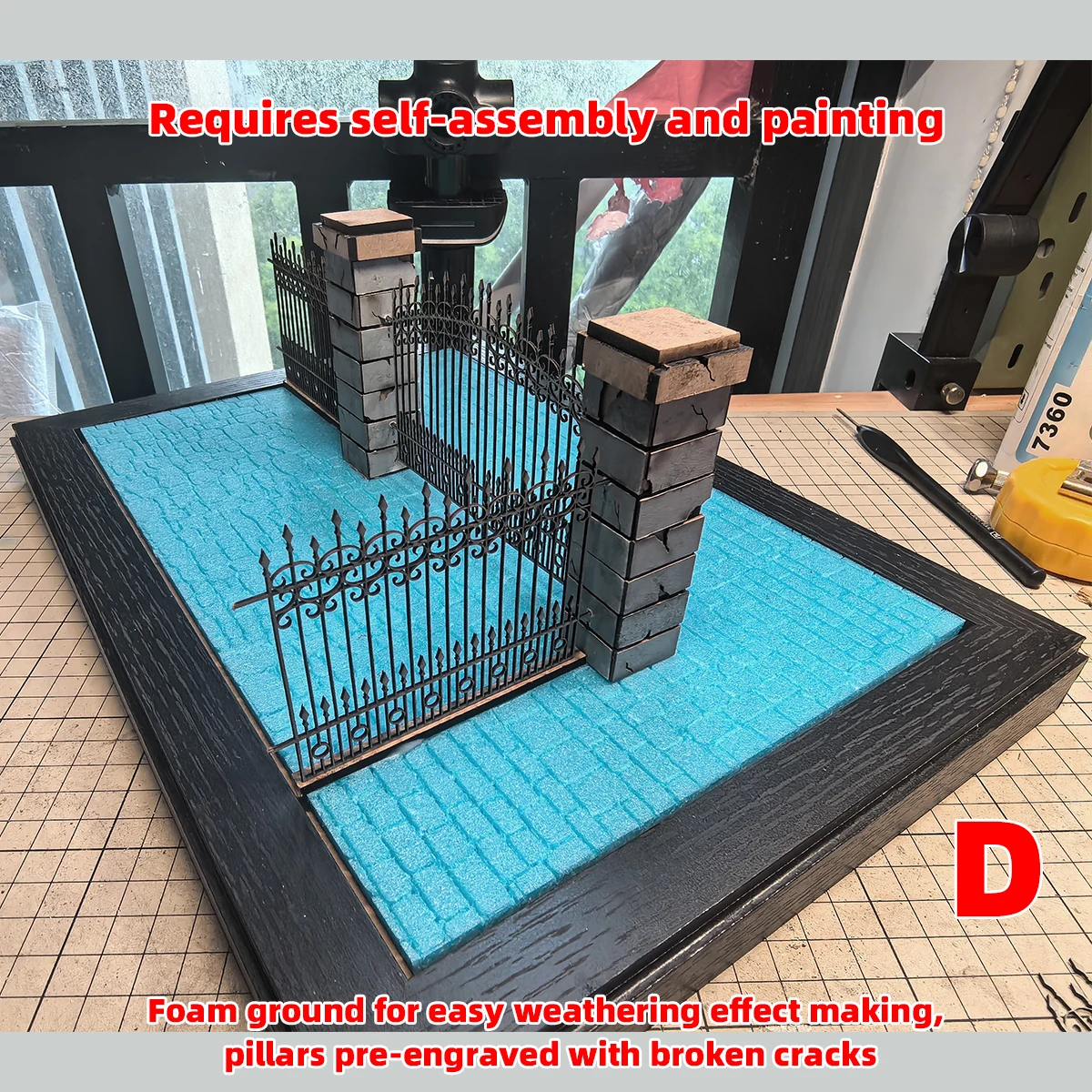 Architektonisches Modell zum Zusammenbauen, Miniaturgebäude, Architektur, Innenhof, Tor, Umzäunung, Mauer, Haus, Diorama, Maßstabsgetreues Modellbauset 1/35 – Detail 11
