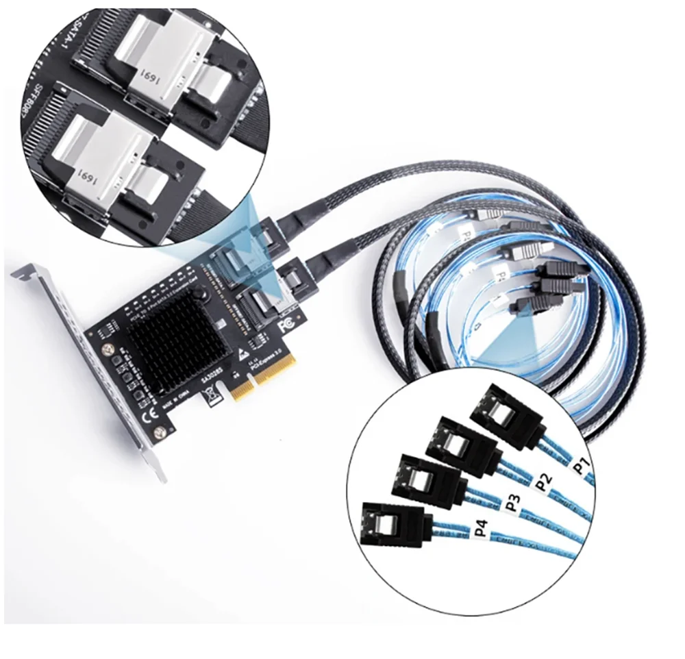 

SFF8087 Mini SAS 8-Port Sata 3.0 Adapter Expansion Card PCIe3.0 to SFF 8087 SFF-8087 SATA3.0 ASM1166 Chip