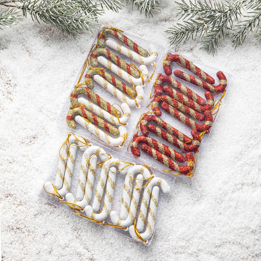 10pcs Christmas Decoration Red Christmas Candy Canes Christmas Tree Hanging Pendants Xmas New Year Home Decorations Kids Toys