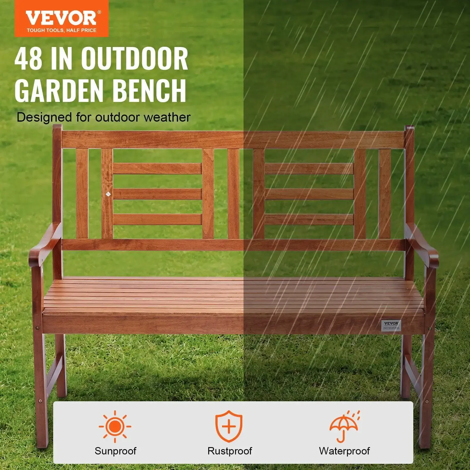 Outdoor Bench, 48 inches Wood Garden Bench for Outdoors, 700 lbs Load Capacity Bench, Outdoor Garden Park Bench