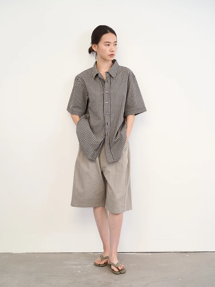 

Nothingnowhere Summer Comfortable Cotton Plaid irt Loose Fit Breathable Bla White id Women's Busin Casual irt