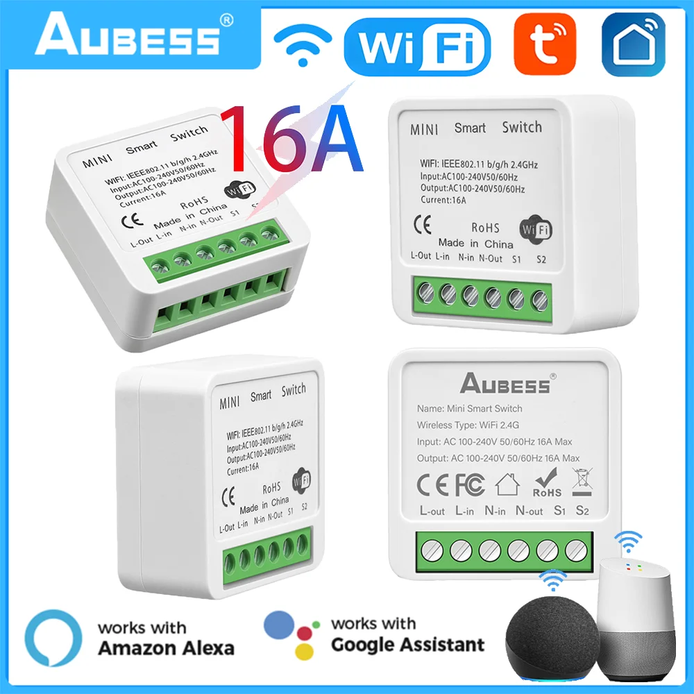 Tuya 16A MINI Wifi Smart Switch Support 2-way Control Timer Wireless Switches Smart Home Automation With Alexa Google Home Alice