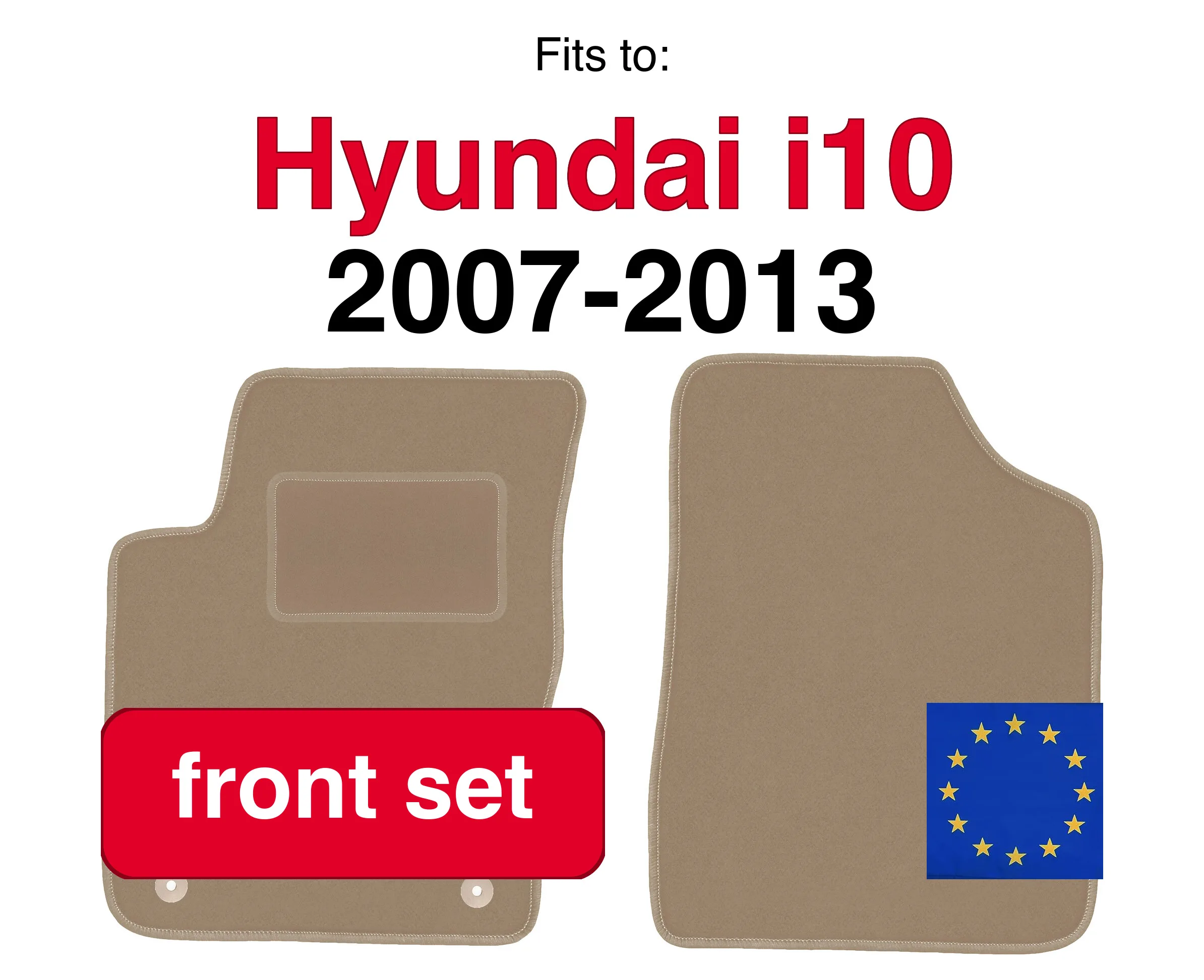 Auto velours vloermatten voor Hyundai i10 Hatchback (2007-2013) -beige (2 stuks) set auto vloermatten voorin