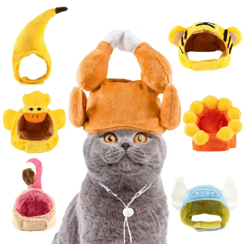 Cute Cat Hat Funny Hand-made Banana Puppy Caps Pets Halloween Party Cosplay Headwear Adjiustable Cat Hat Hair Decoration