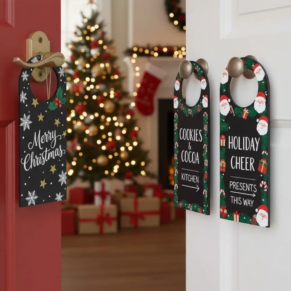 6pcs DIY Craft Projects Double Sided Door Sign Hanger Reusable Black Wooden Door Hanger Mini Blackboard Sign Home Decoration