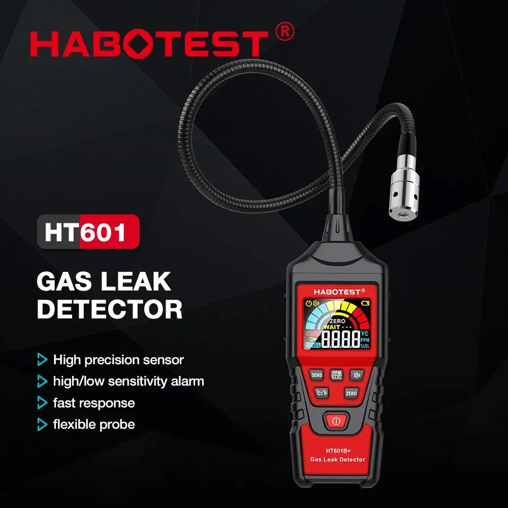 HABOTEST HT601A HT601B Gas Leak Detector 0-1000PPM Sound & Screen Alarm Combustible Natural Methane Gas Detector
