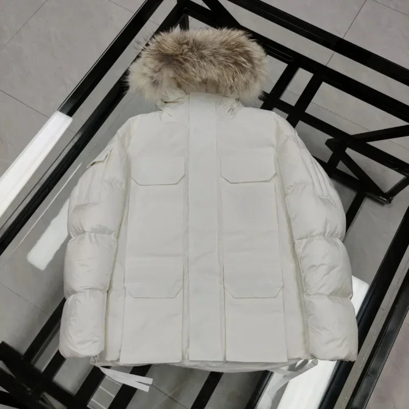 Cana * A Go * Se สีทึบ Windproof Crop Puffer Jacket Unisex ฤดูหนาวหนาสั้นสไตล์90% สีขาว Goose Down Jacket Mens Outerwear