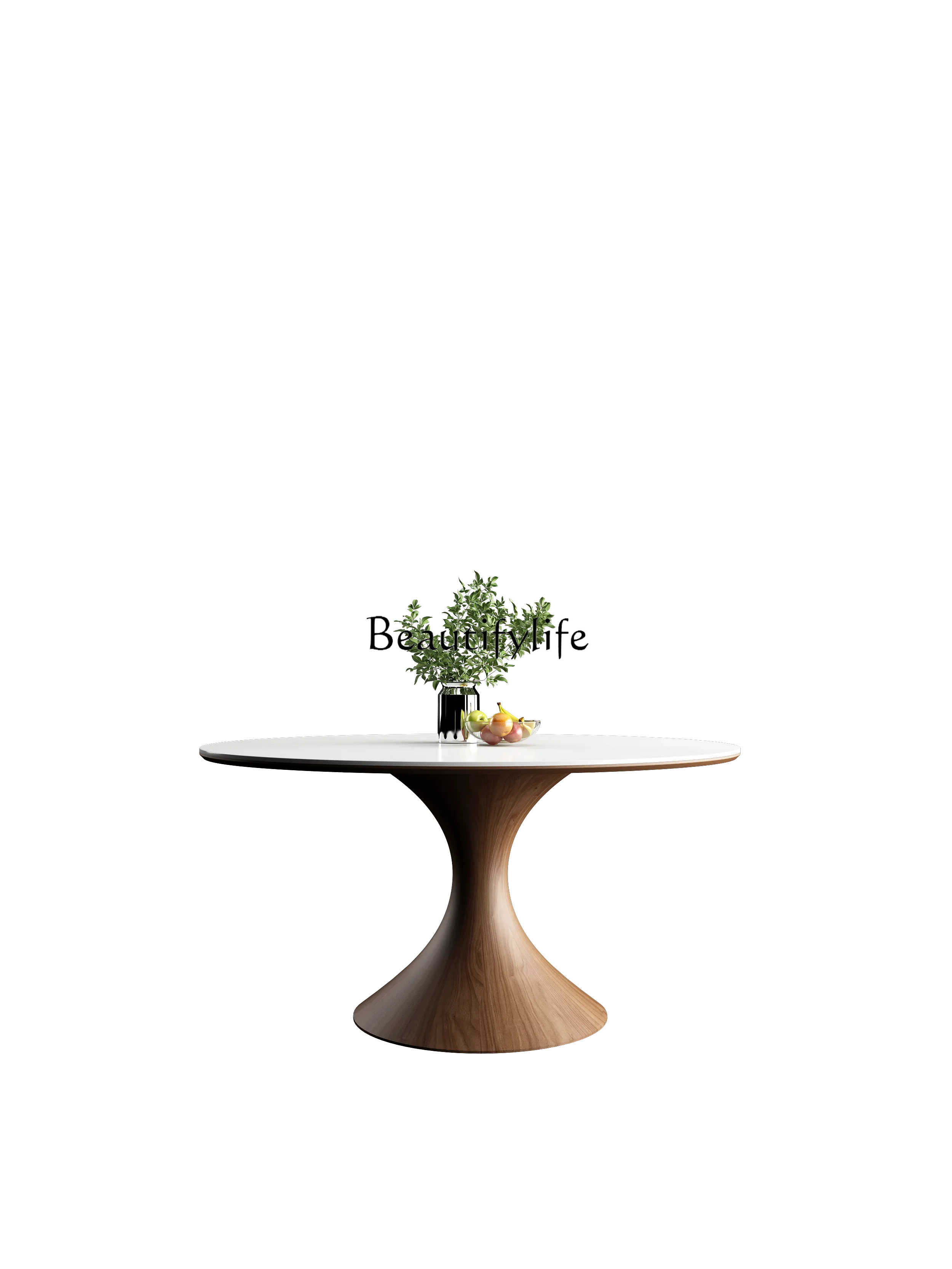 02ld14Solid wood rock slab round dining table Nordic French with turntable household round table full support baseplate