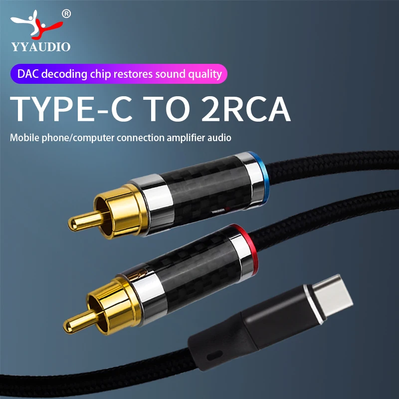 YYAUDIO Hifi USB C to RCA Audio Cable Type C to 2 RCA Cable For Speaker Amplifier Huawei Xiaomi Laptop USB C Splitter