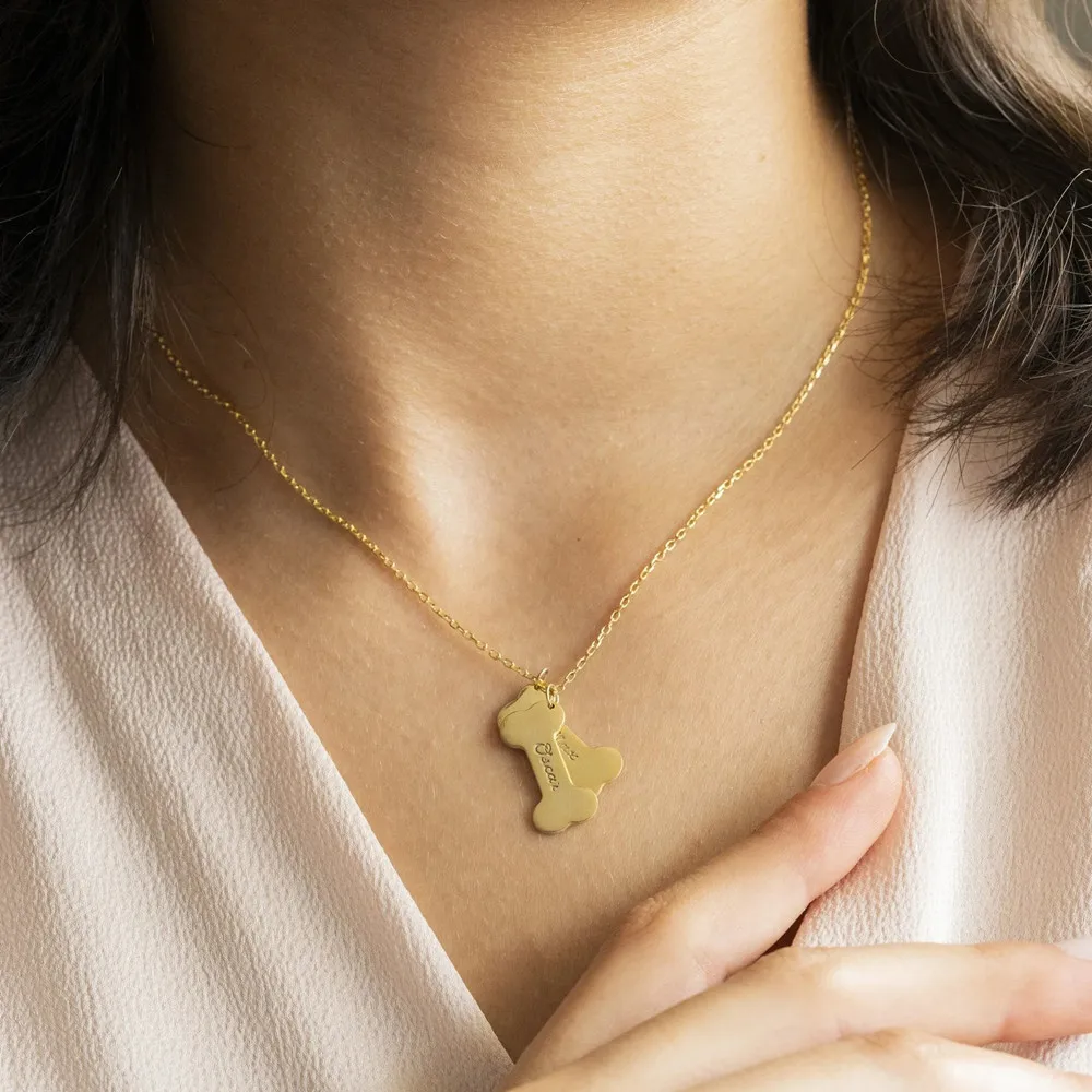 Custom Dog Bone Memorial Necklace Stainless Steel Personalized Names Necklaces Pet Jewelry Puppy Animal Pendant