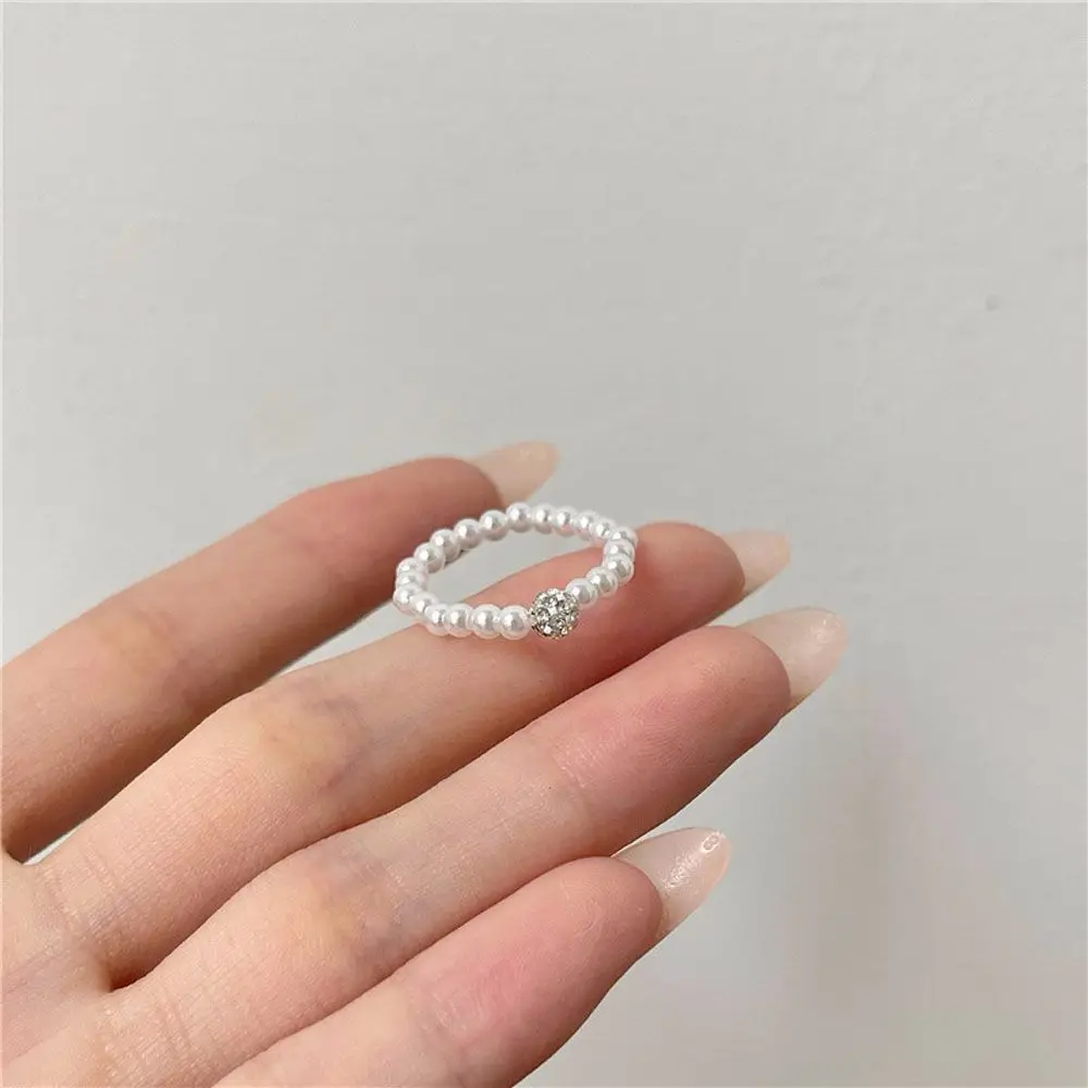 1PC Fashion Handmade Braided Imitation Pearl Colorful Rhinestones Rings for Women Heart Crystal Party Jewelry Gifts