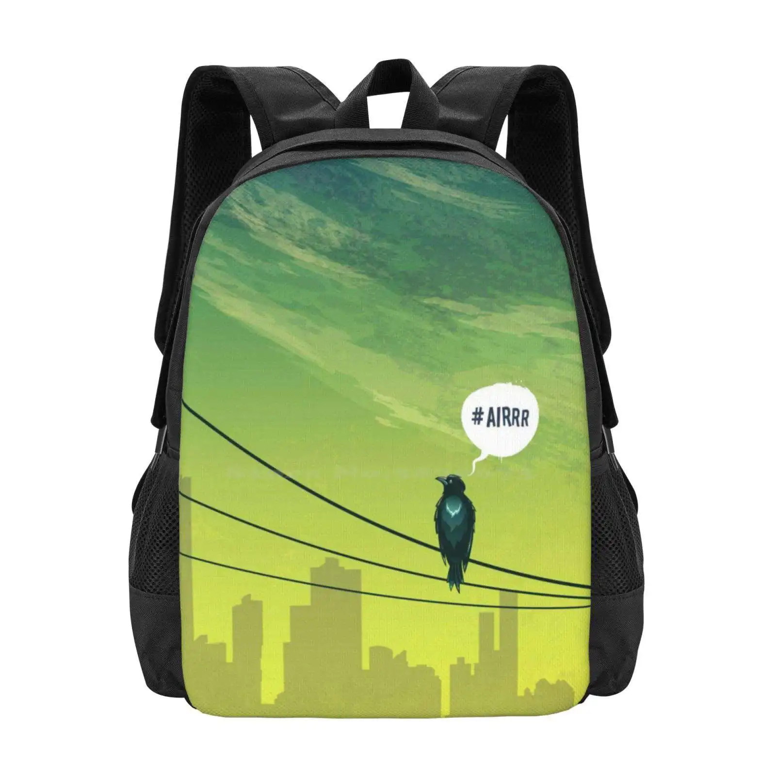 Bird On Wire Large Capacity School Backpack Laptop Bags Vector Vecster Grunge Dirty Weathered Sky Cloud Evening Sunset Crow