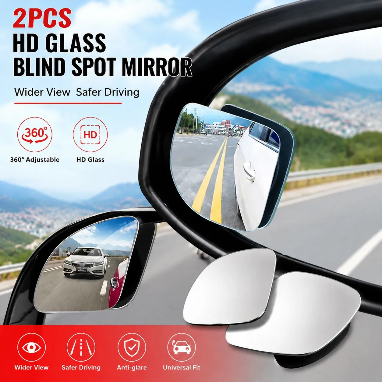 2pcs/set Adjustable HD Glass Convex Car Motorcycle Blind Spot Mirror for Parking Rear View Mirror