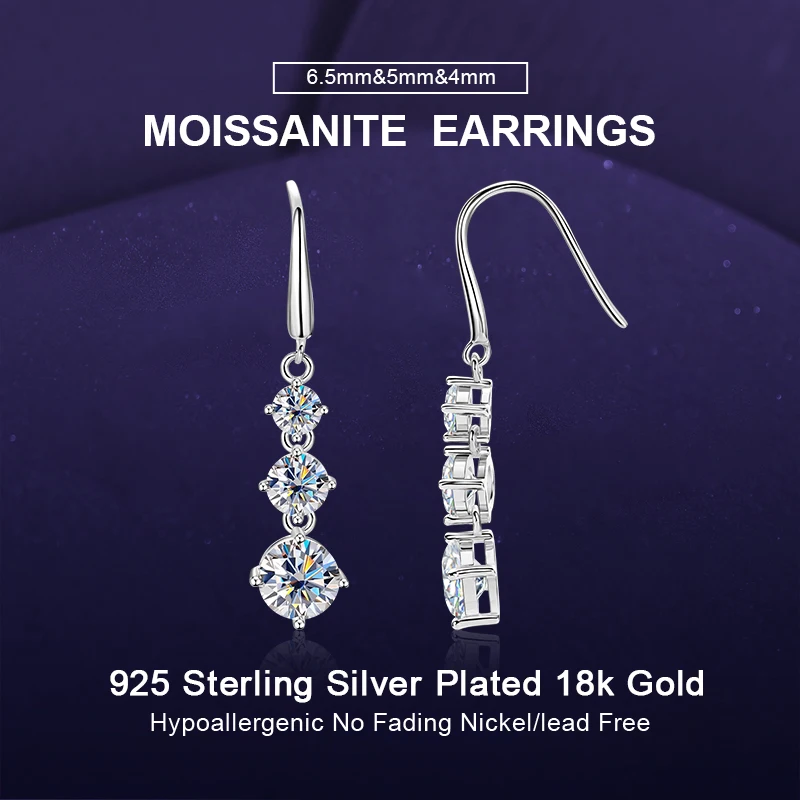 

IOGOU 1.8CT D color Moissanite Dangel Hook Earrings for Women Luxury High Quality 925 Silver Certified Original Fine Jewelry