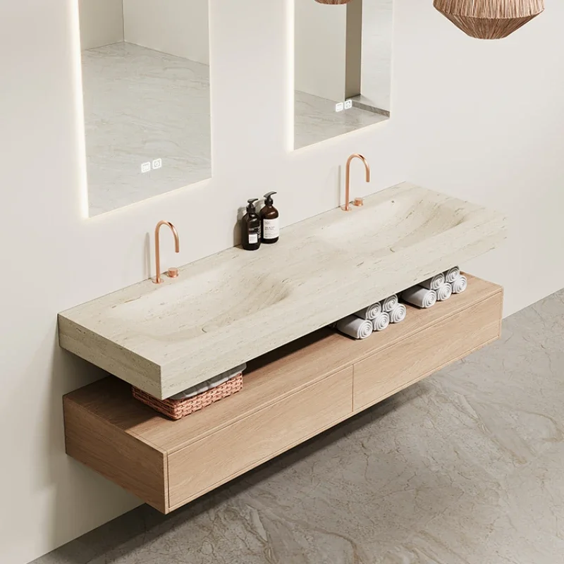 Rice yellow rice hot bending hot pressed rock slab integrated hand washing basin under the counter basin