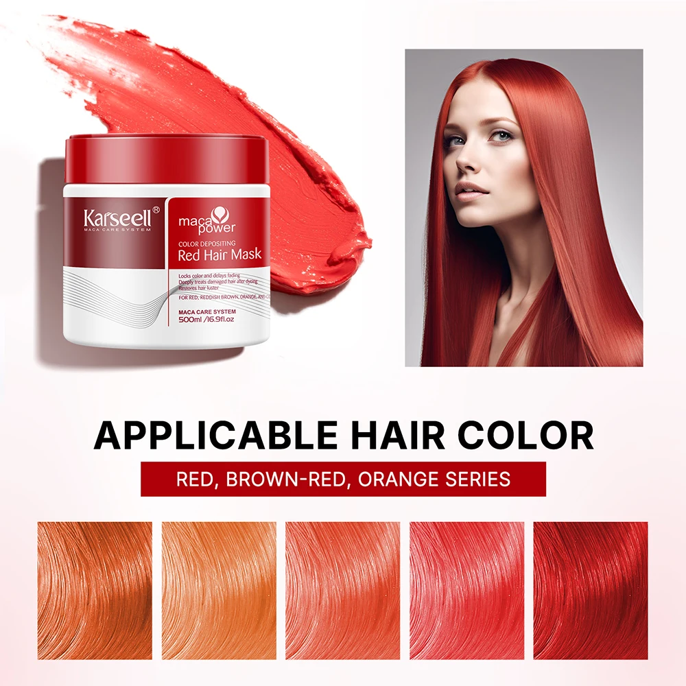 Karseell Color Depositing Red Hair Mask Color Boosting Conditioner, spendet Feuchtigkeit und verbessert rote Töne für farbbehandeltes Haar, 500 ml