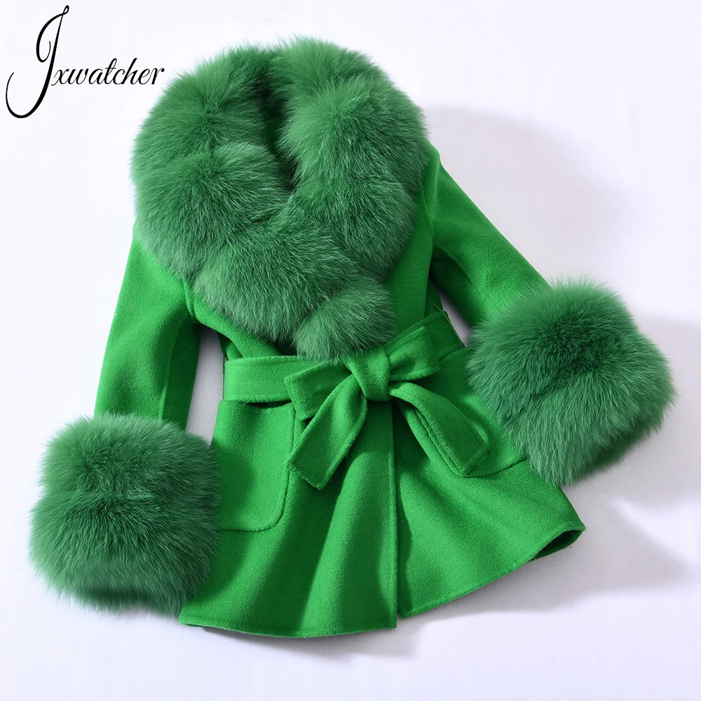 Jxwatcher bambini cappotto di lana invernale bambini cappotto di Cashmere grande vera pelliccia di volpe collare ragazza di media lunghezza moda