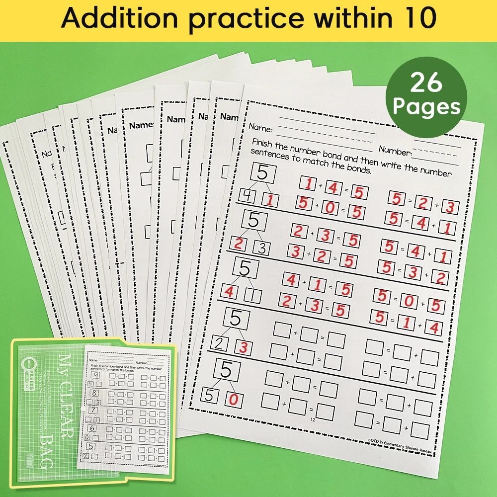 Math Adição Prática Planilha para Crianças, Homework Materiais, Educação Infantil, No. 10 Matemática, Decomposição, Materiais de Ensino, 26 Páginas