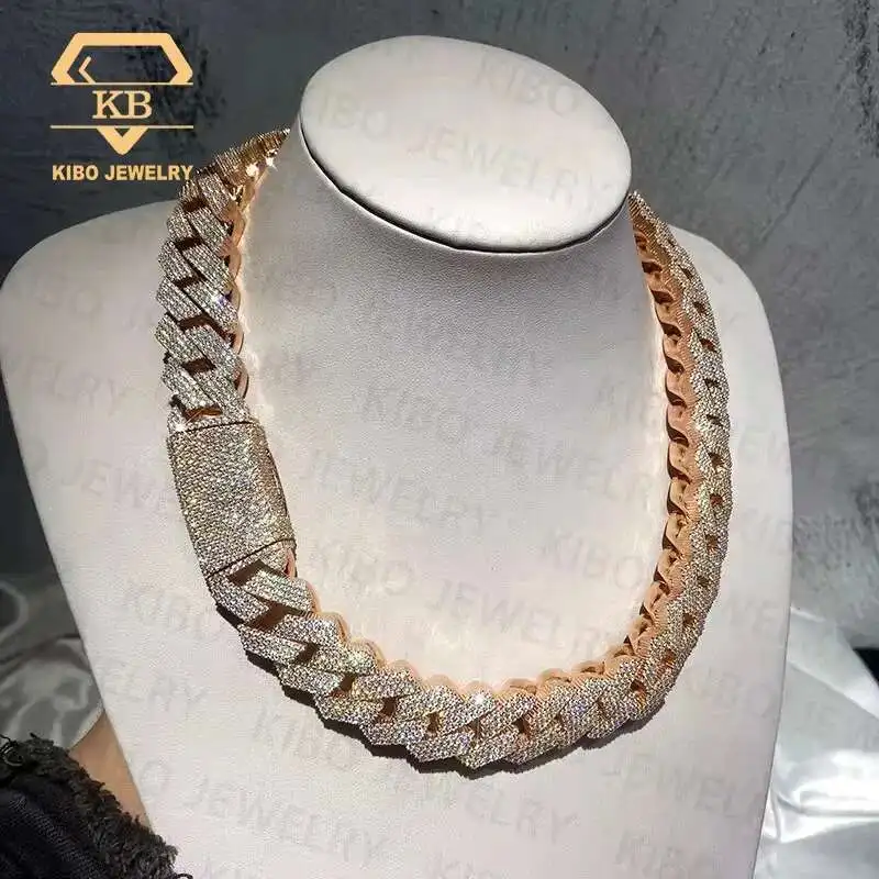

Iced Out Diamond Necklace 8 10 12 15 18 20 mm Width Mossanite Big Chains S925 Silver Iced Out VVS Moissanite Cuban Link Chain