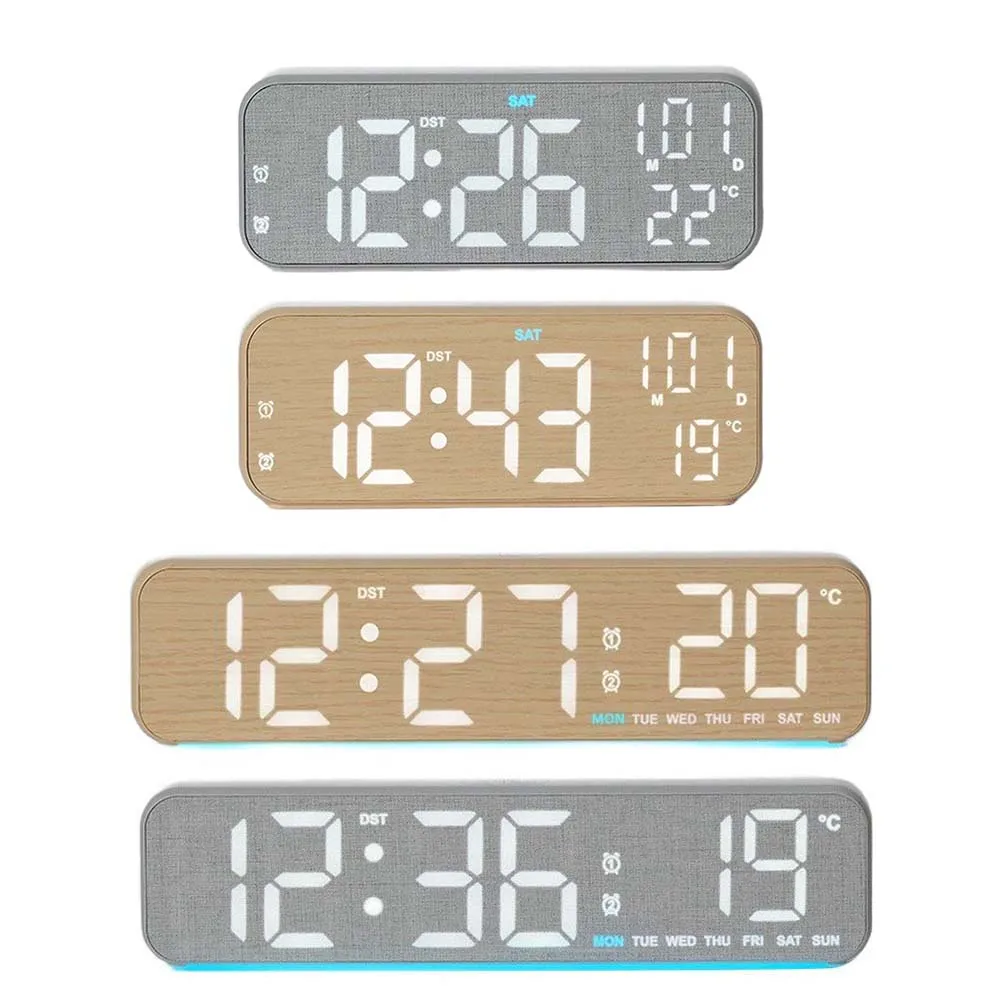 1 Piece Long Short Style LED Alarm Clock Multi-function Time Date Temp Display With Ambient Light For Bedroom Living Room Decor