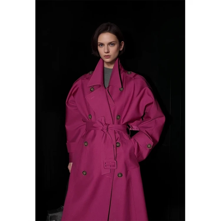 

Briti High-End Retro Women's Long Coat Jaet Double-breasted Belted Suit Collar Windbreaker Outerwear in 5 Colors