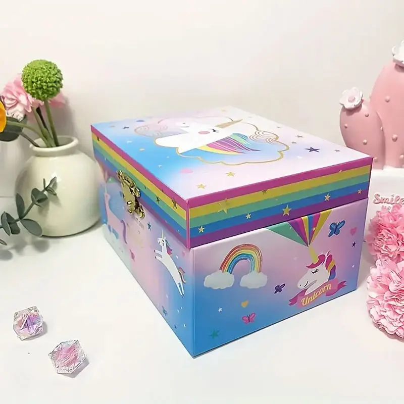 Jednorożec mechaniczna pozytywka pudełko do przechowywania biżuterii organizer na biurko śliczna mała dziewczynka prezent pierścionek/naszyjnik/bransoletka/etui do przechowywania kolczyków