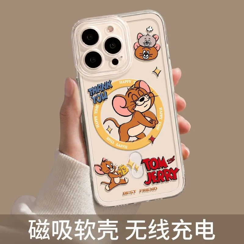 Cute Tom Cat Magsafe Magnetic Phone Case for iPhone 16 15 14 13 12 11 8 7 Plus Pro Max X XR XSMax Soft Clear Tpu Cover