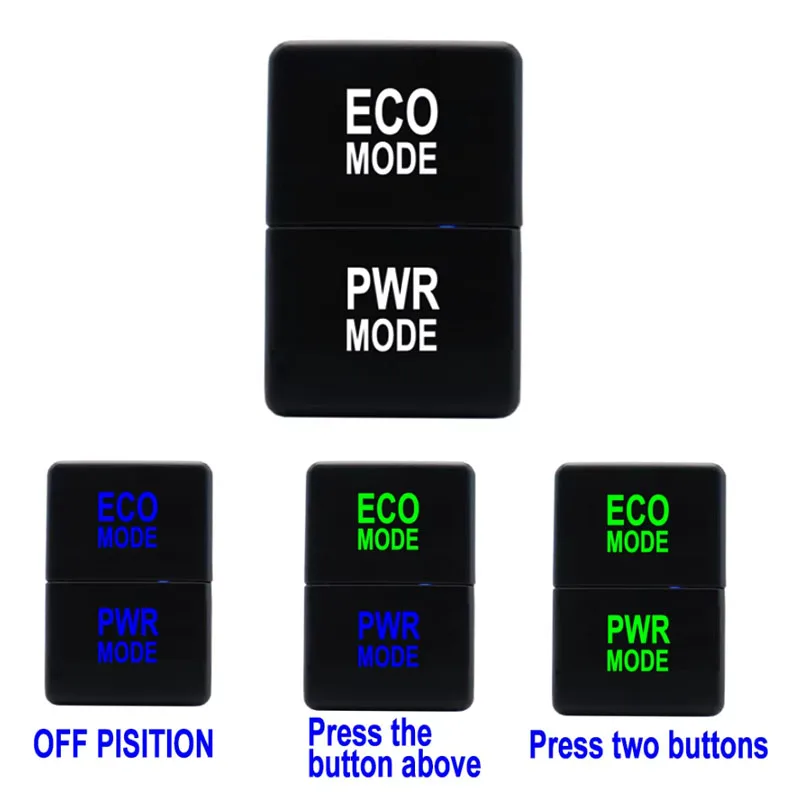 ECO Ual 12V Push Button Switch ON-Off Blue/Green Backlit 32.5mm X 22mm for Toyota 4Runner Hilux Prado RAV4 with Connector Wire
