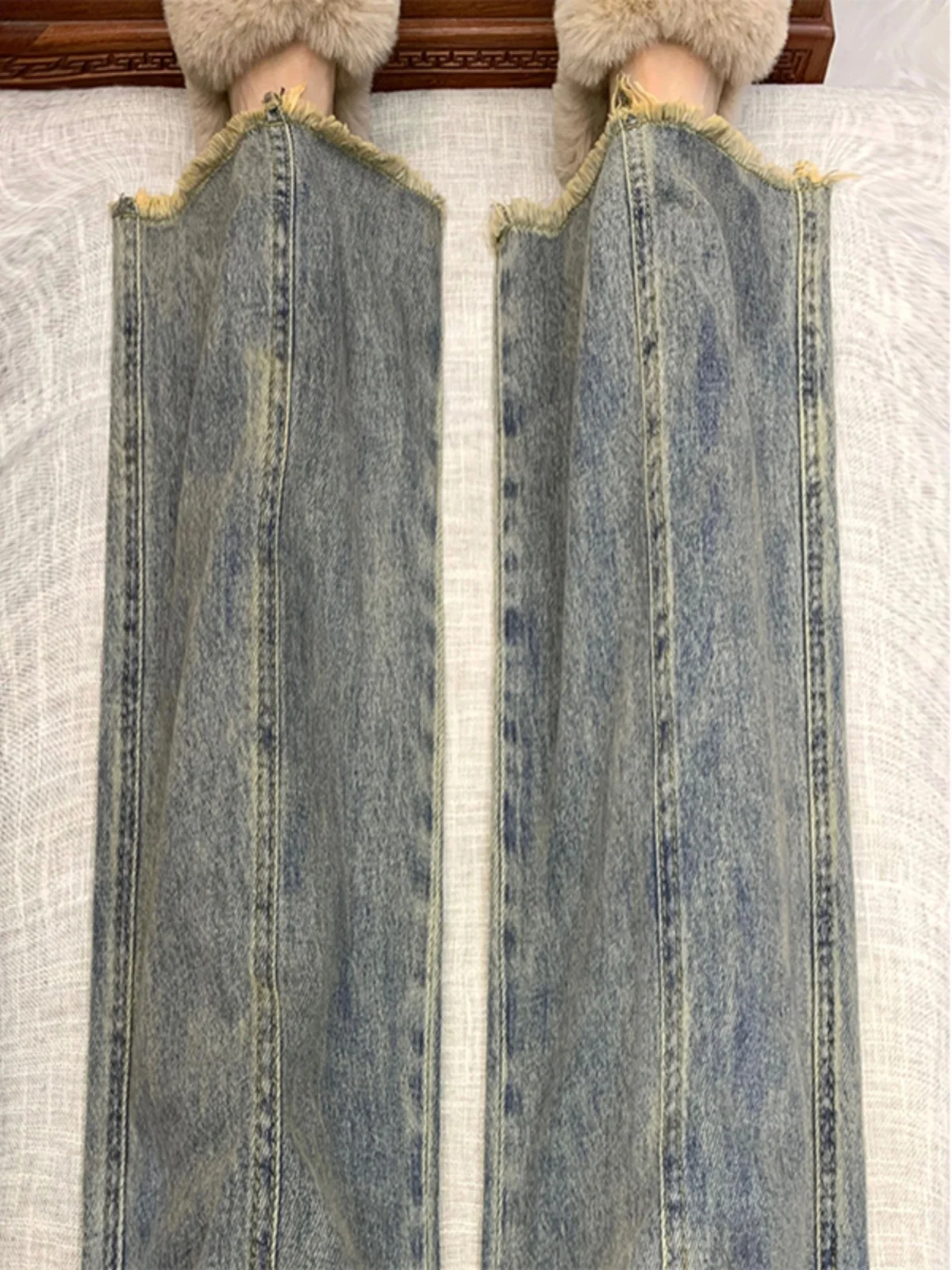 الرجعية الأمريكية واسعة الساق الدينيم الجينز المرأة حجم صغير الخريف جديد كبير الحجم عالية الخصر فضفاض مستقيم السراويل الطويلة #5