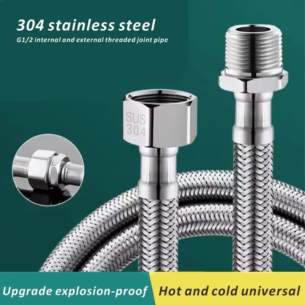 20-200CM Length Flexible Shower Hose Internal Threaded External Threaded Braided Hose Adjustable Length Stainless Steel