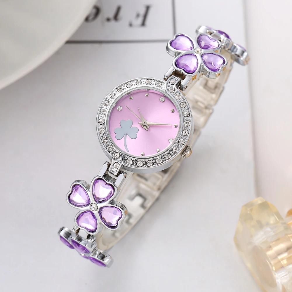 أربع أوراق البرسيم نقطة الماس المرأة سوار ساعة نسائية عادية هدية ساعة مجوهرات ساعة نسائية