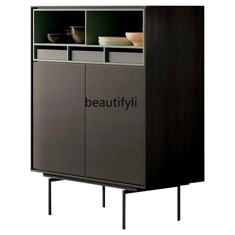 

Italian Minimalist High Wine Cabinet Ultrathin Black Living Room Locker Nordic Restaurant Sideboard Cabinet storage cabinet