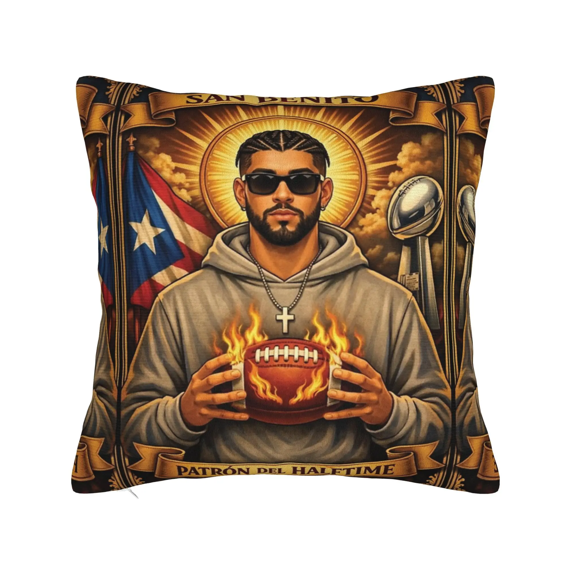 Bad Bunny San Benito Bowl Square Pillow Cases  Cushion Cover Awesome Polyester Decorative Pillowcase for Seat 40x40cm