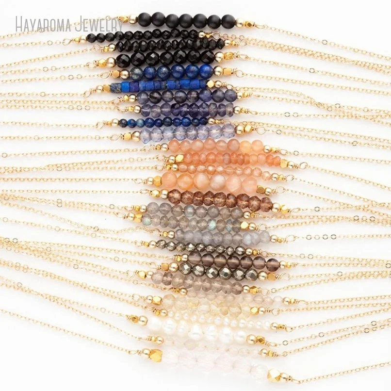 20Pcs Dainty Birthstone Everyday Delicate Pyrite Lapis Bar Stone Layered Necklace Women Boho Y2k Stainless Steel Jewelry