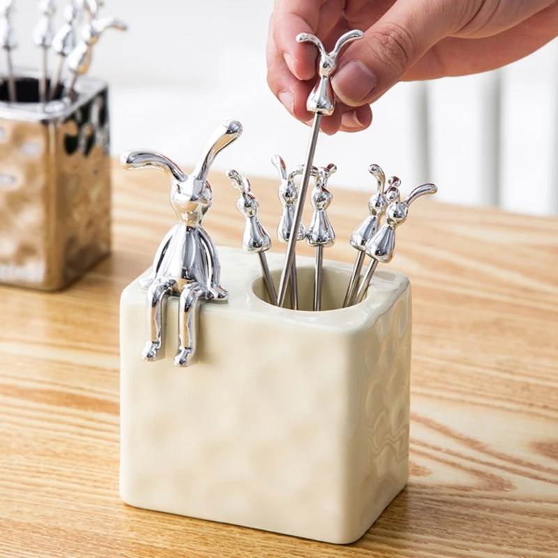 Creative Ripple Rabbit Fruit Fork Set Stainless Steel Fruit Fork Storage Fruit Fork Dropshipping