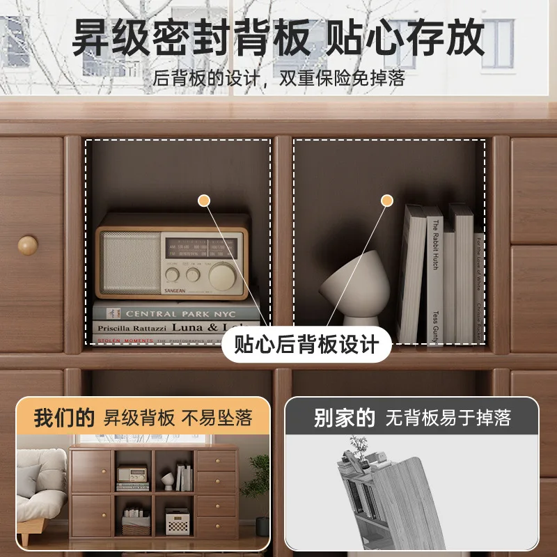 خزانة كتب قصيرة من الخشب الصلب، خزانة عرض لغرفة المعيشة العتيقة المتوسطة، خزانة جانبية، خزانة تخزين متشققة، خزانة #4