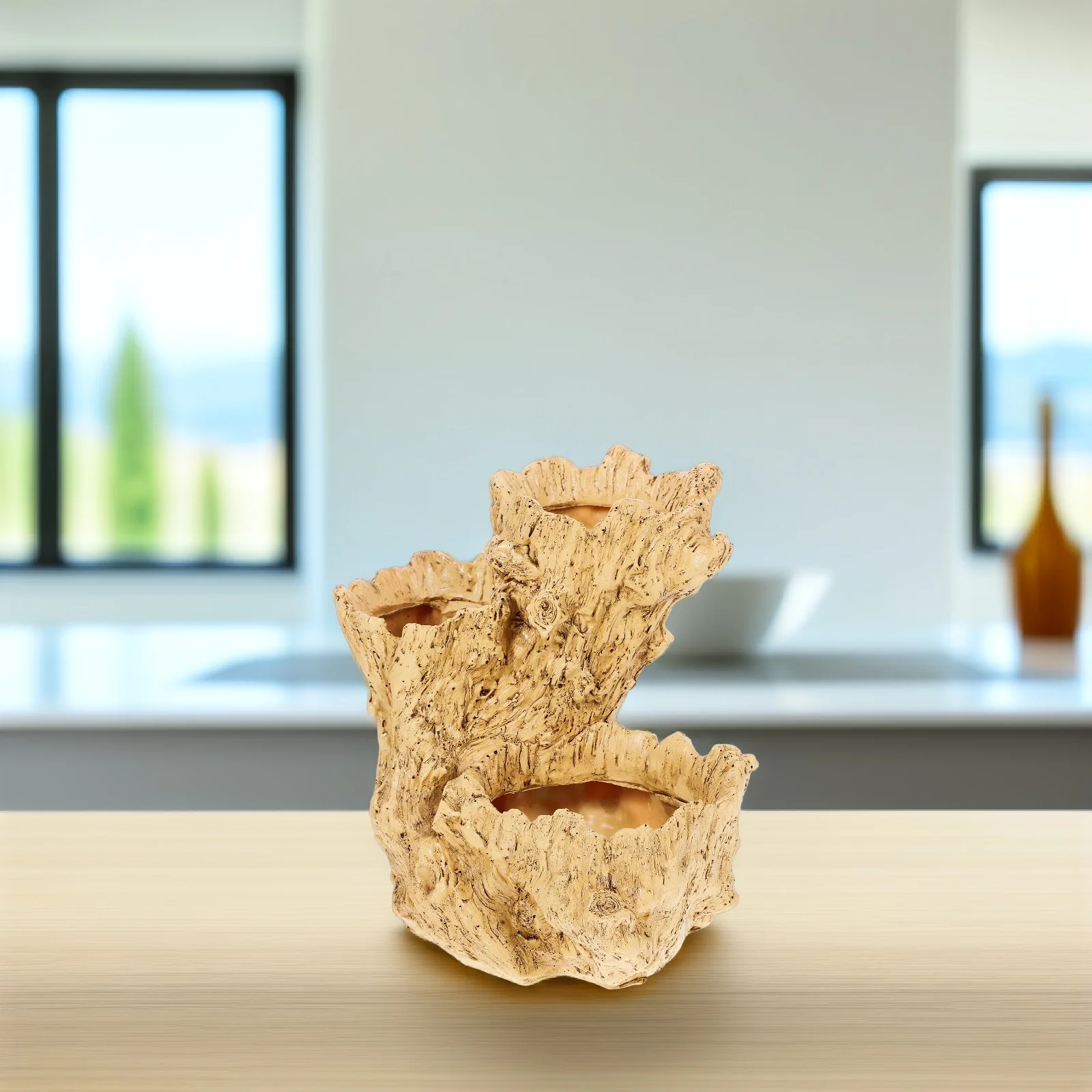 Vaso de flores de resina com design de raiz de árvore simulada, plantador de mesa amarelo para suculentas, cacto, decoração interna e externa