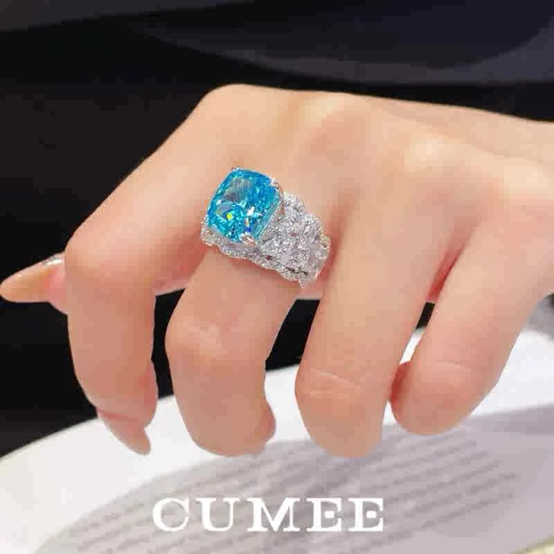 Cumee New Style Summer Wear Color Full of Artificial Aquamarine Gemstone Rings Fine Jewelry Set 925 Silver Gold Plating