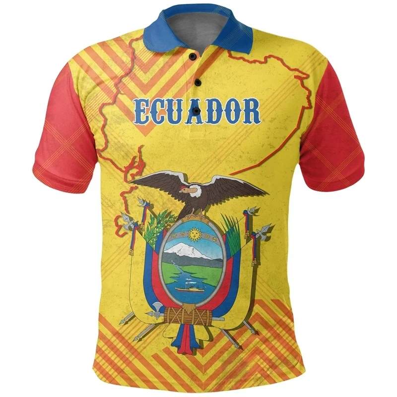 Fashion Men's Summer Polo Shirt Ecuador Flag Map 3D Printed Polo Shirt Neutral Street Leisure Sports Short sleeved T-shirt Q0018