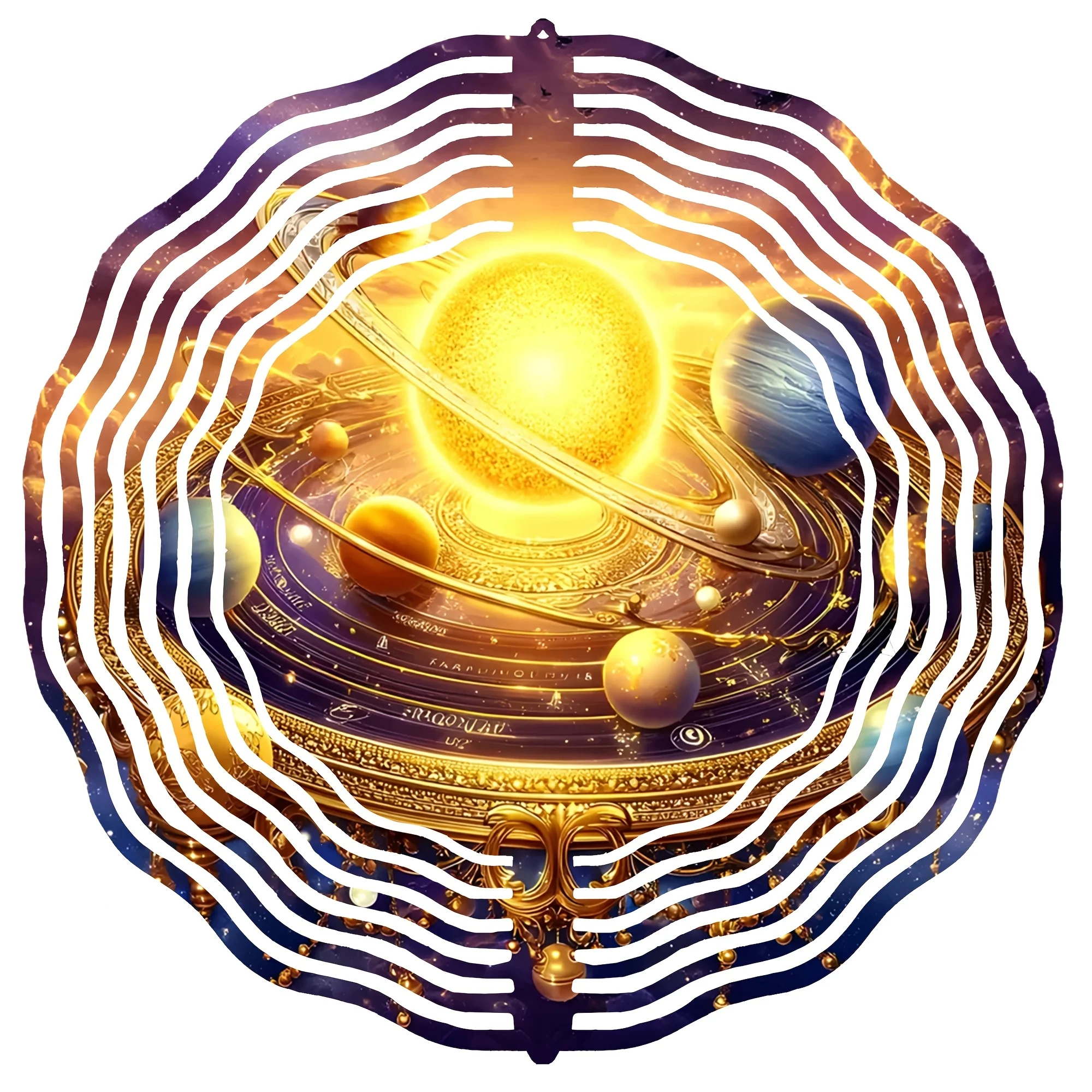 CIFBUY 3D Gold Solar System Wind Chime Metal Spinner with 360 Rotating Planets Hanging Ornament for Garden Patio Outdoor Indoor