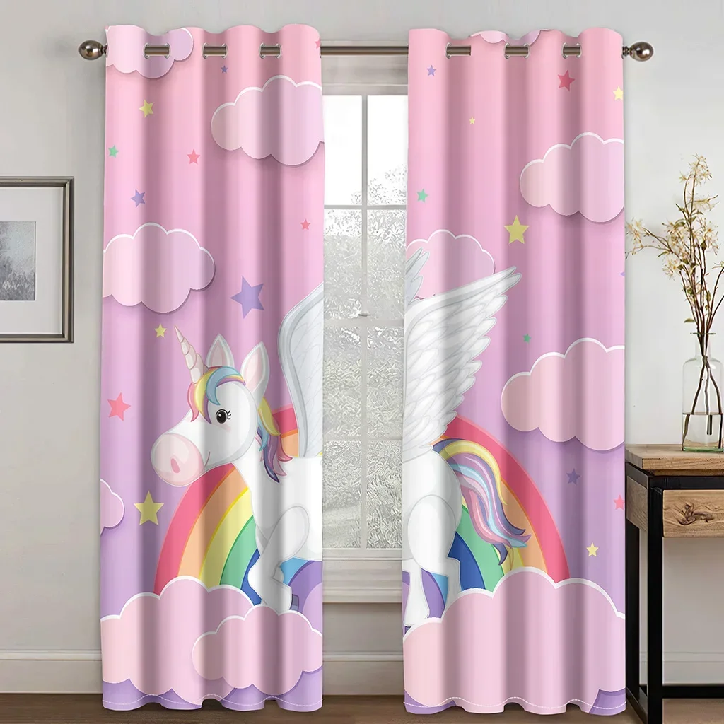 Unicorn Beautiful Dream Little Girl Lovely Pink Room Window Treatments Curtains Large Window Curtains Living Room Bedroom Decor