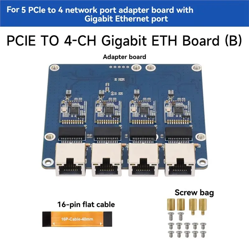 Superior-4-Channel Pcie For Raspberry Pi 5 Ethernet Adapter Board Driver-Free Plug And Play For Raspberry Pi OS Gigabit