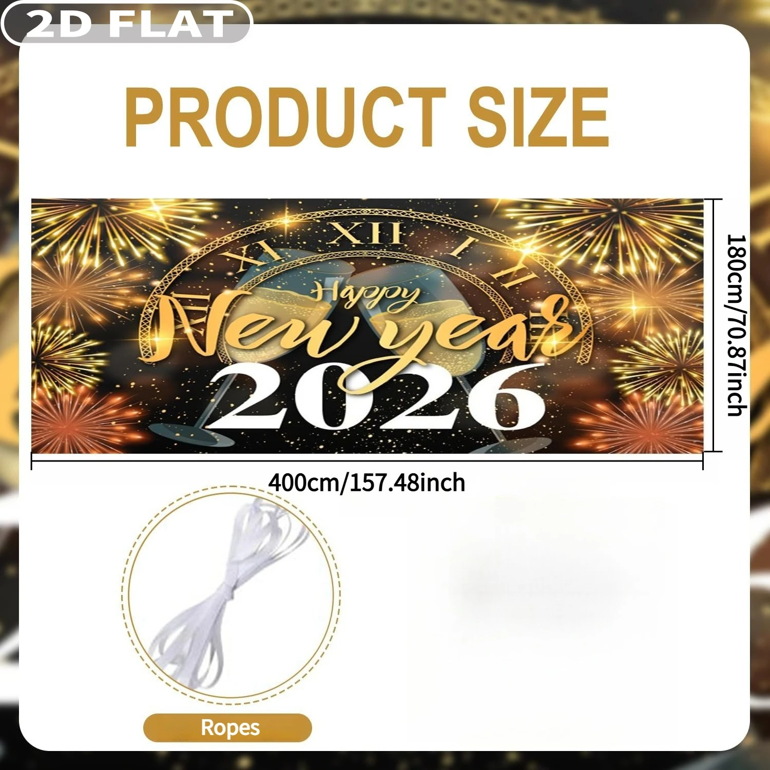 1pc 6x13ft New Year 2026 Party Garage Door Decor Polyester Golden Classical Clock Champagne Glasses Sparkling Garage Door Cover