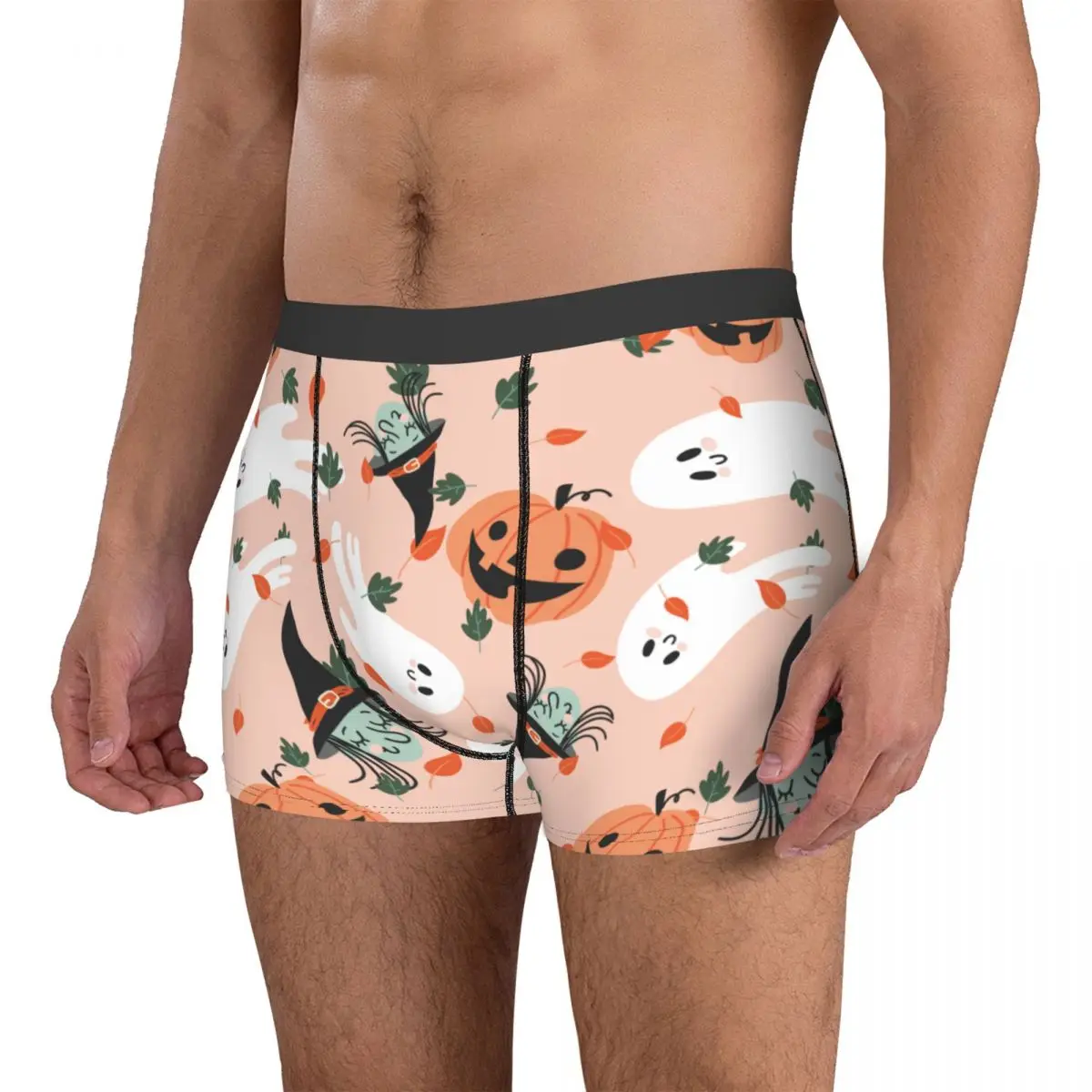 Men's Halloween Boxer Briefs Shorts Panties Breathable Underwear Pumpkin Ghost Witch Cartoon Male Novelty Plus Size Underpants