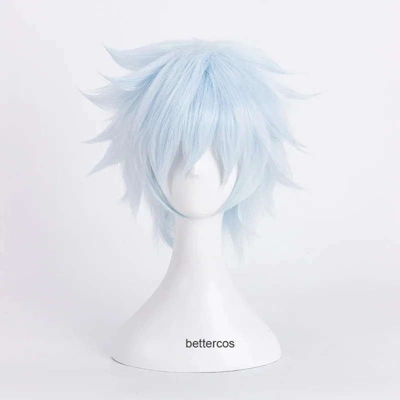 BORUTO الأجيال التالية ميتسوكي شعر مستعار تأثيري قصير أزرق فاتح مقاومة للحرارة شعر مستعار اصطناعي + غطاء شعر مستعار