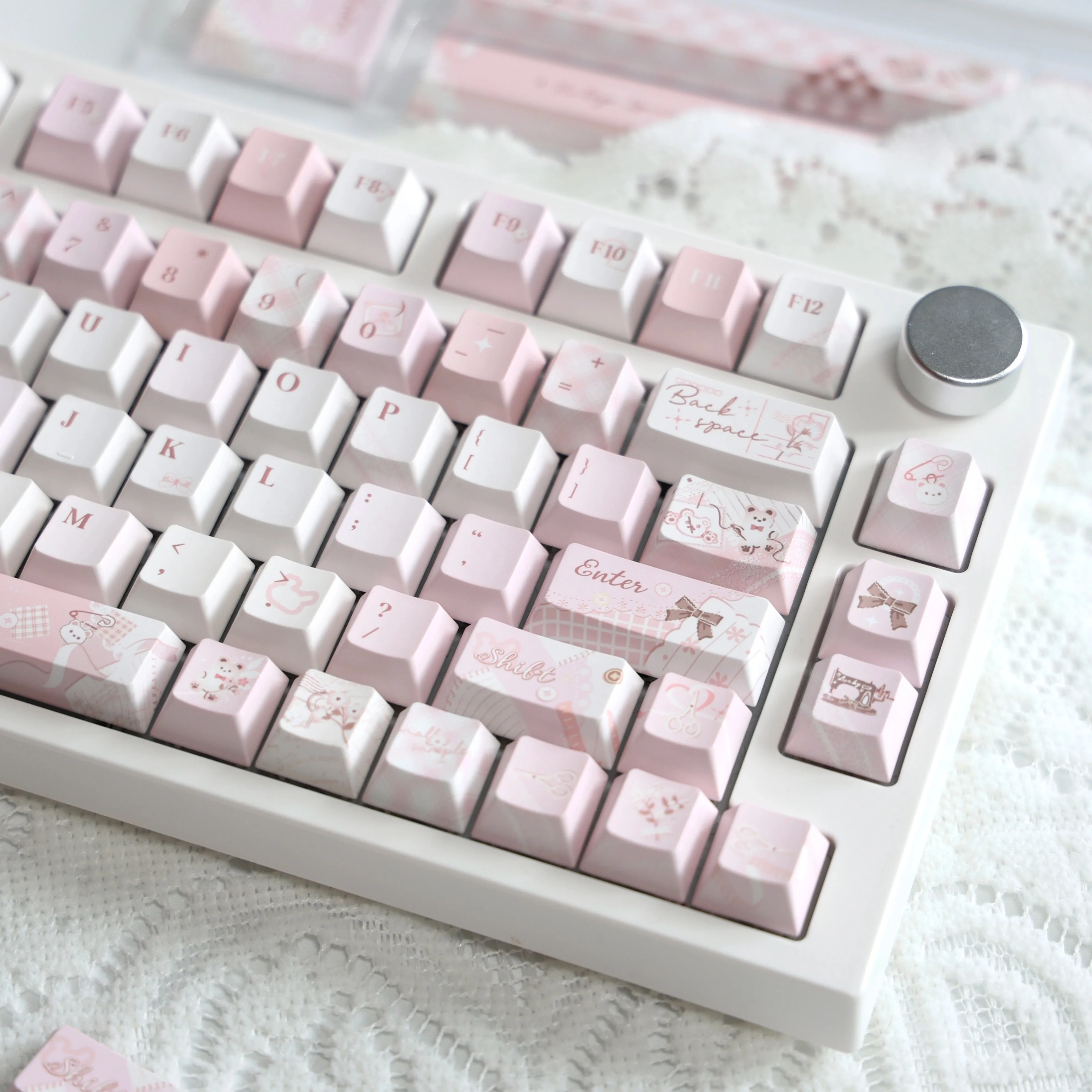 140-Key Pink Keycaps PBT Sublimation Cherry Profile Keyboard Keycaps for MX Switches Alice Layout Gaming Mechanical Keyboards