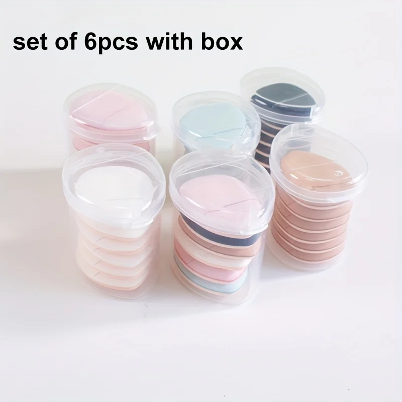 Mini esponja para dedo con esponja, juego de maquillaje con contenedor, Mini esponja para polvo, crema, herramientas de maquillaje, 6 uds.